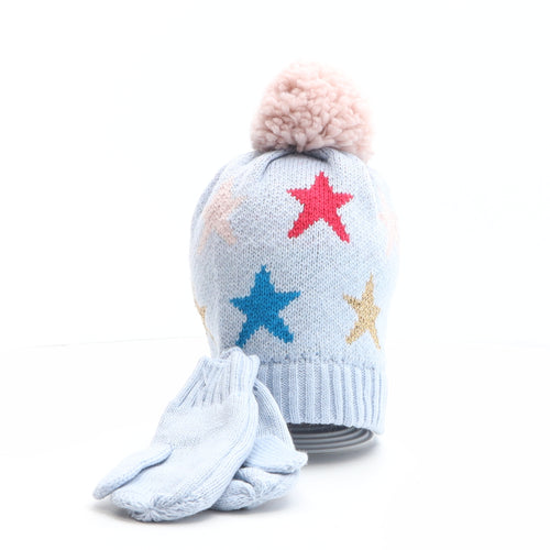 Marks and Spencer Girls Multicoloured Geometric Acrylic Bobble Hat One Size - Gloves included, Star pattern