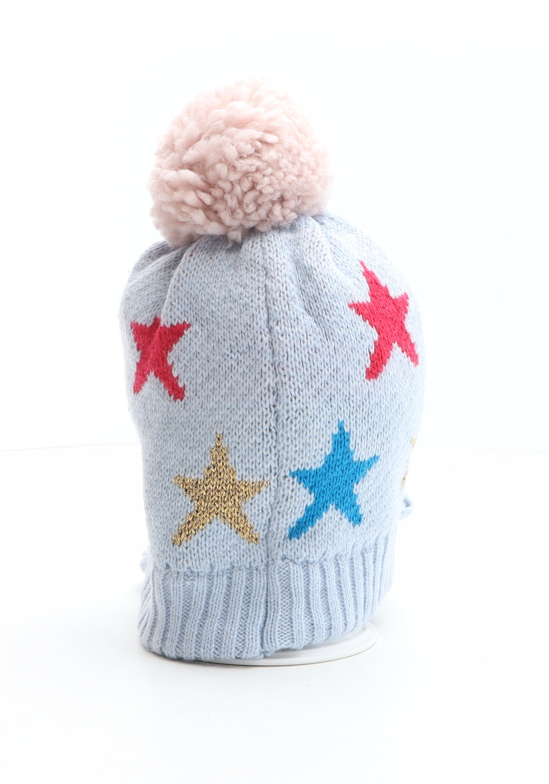 Marks and Spencer Girls Multicoloured Geometric Acrylic Bobble Hat One Size - Gloves included, Star pattern