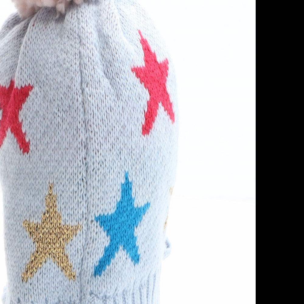 Marks and Spencer Girls Multicoloured Geometric Acrylic Bobble Hat One Size - Gloves included, Star pattern