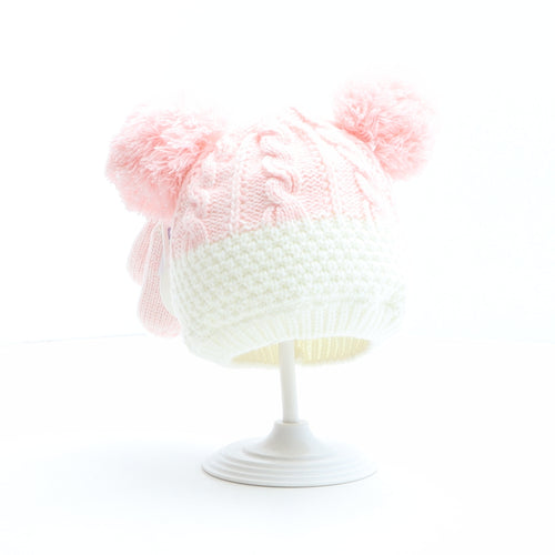 Nutmeg Girls Pink Colourblock Acrylic Bobble Hat One Size - Gloves included