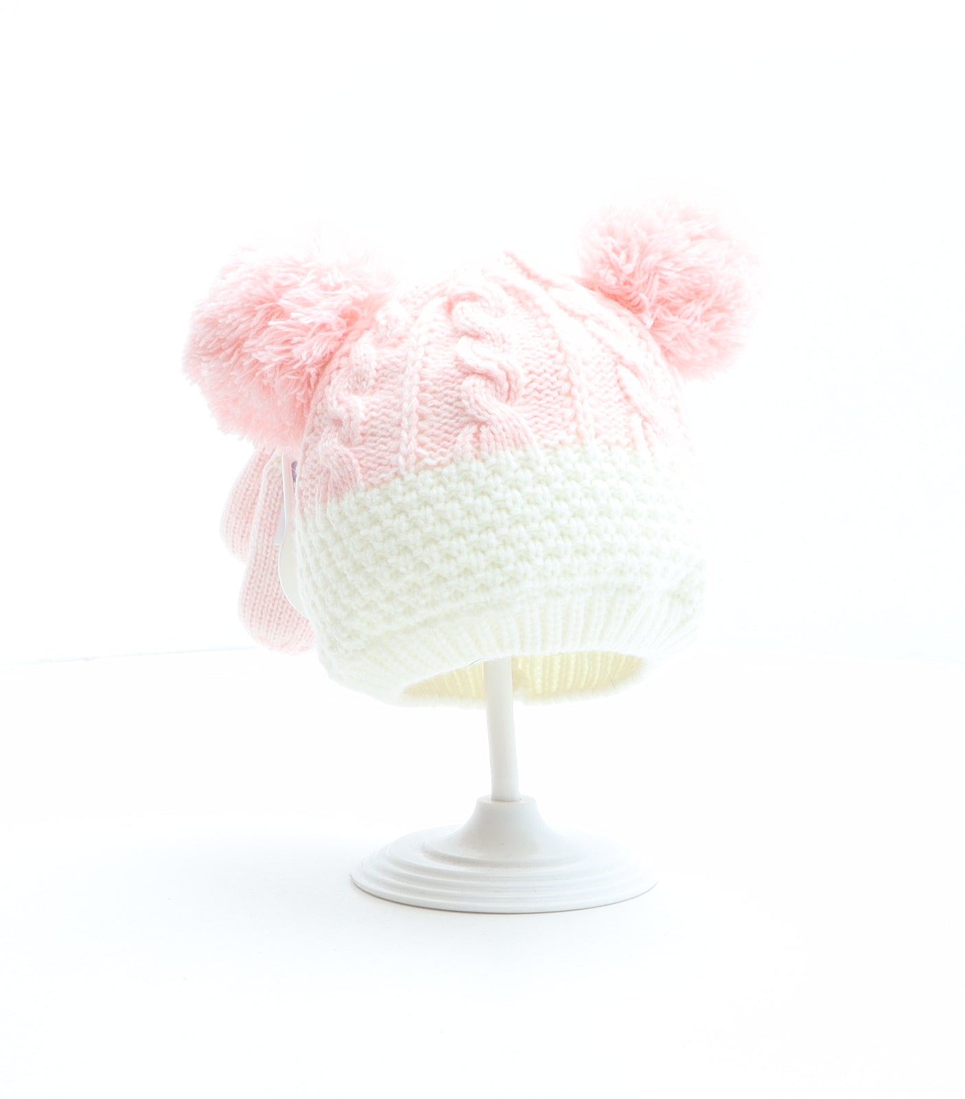 Nutmeg Girls Pink Colourblock Acrylic Bobble Hat One Size - Gloves included