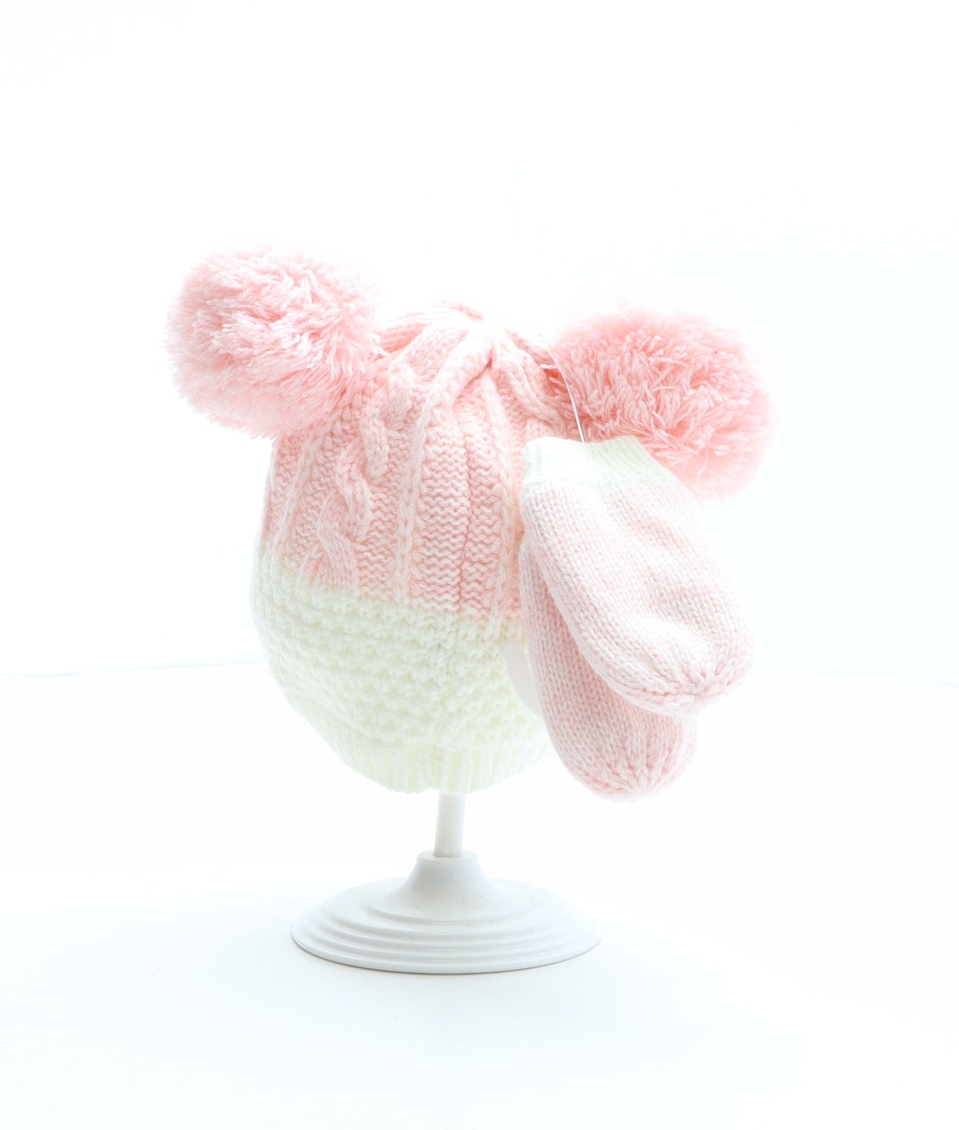 Nutmeg Girls Pink Colourblock Acrylic Bobble Hat One Size - Gloves included