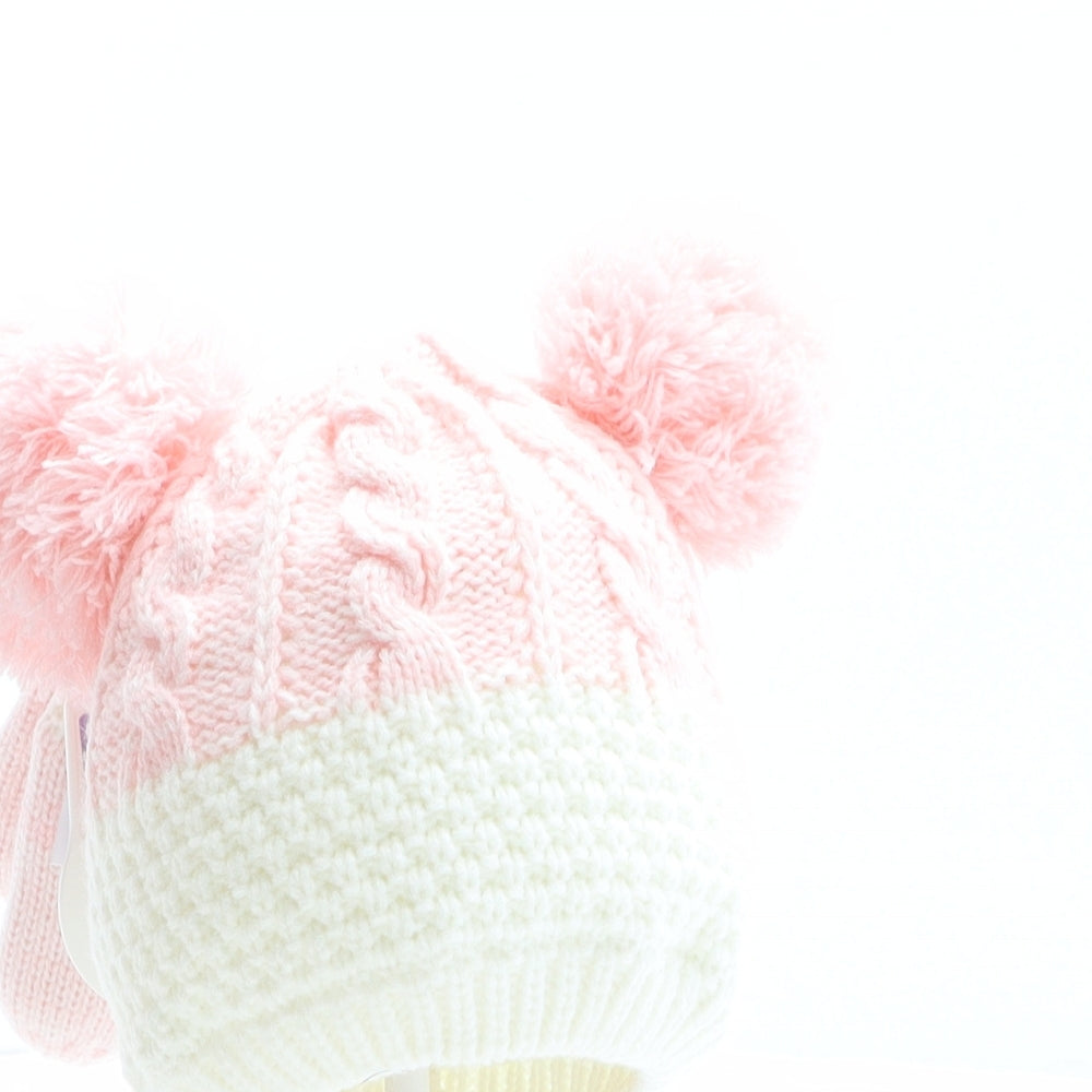 Nutmeg Girls Pink Colourblock Acrylic Bobble Hat One Size - Gloves included