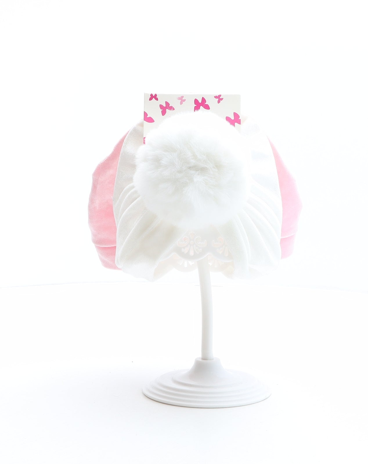 Ava Olivia Girls White Polyester Turban One Size - Two pack, Pom pom