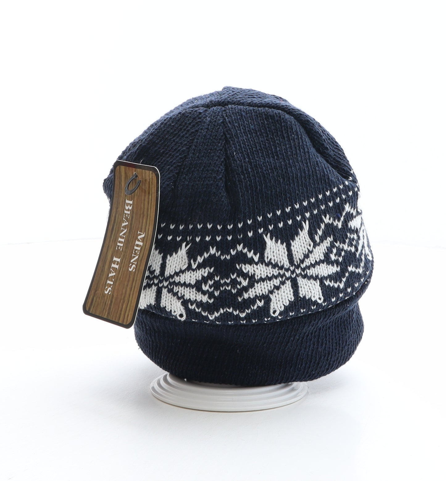 Mens Beanie Hats Mens Blue Fair Isle Acrylic Beanie One Size