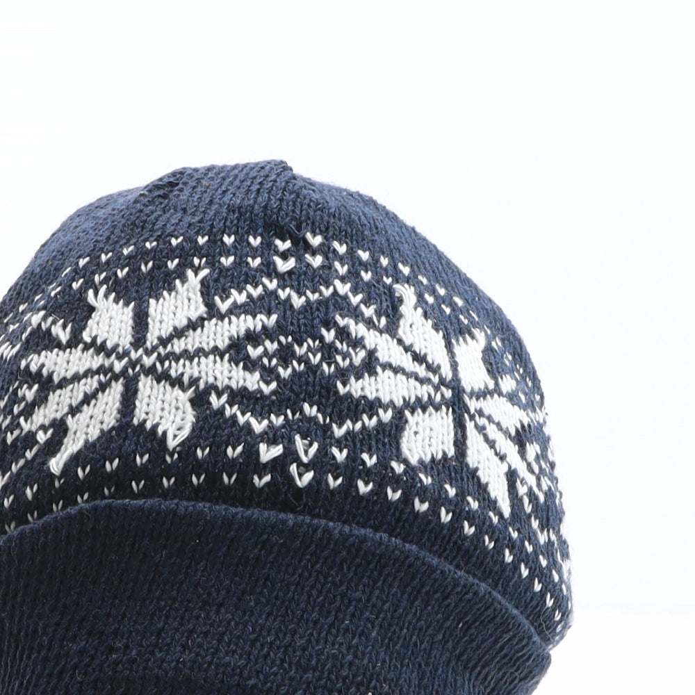 Mens Beanie Hats Mens Blue Fair Isle Acrylic Beanie One Size