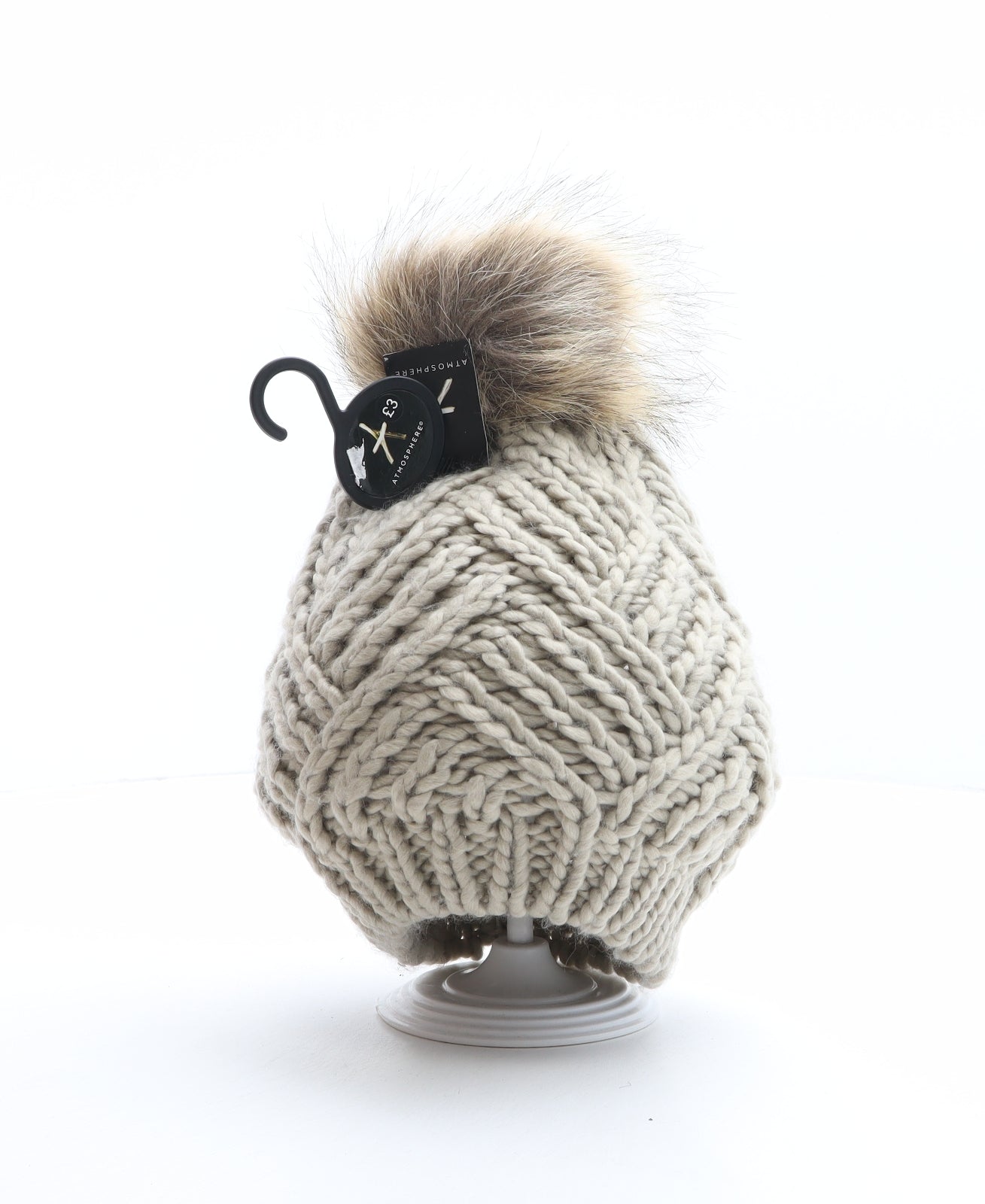 Atmosphere Womens Beige Acrylic Bobble Hat One Size