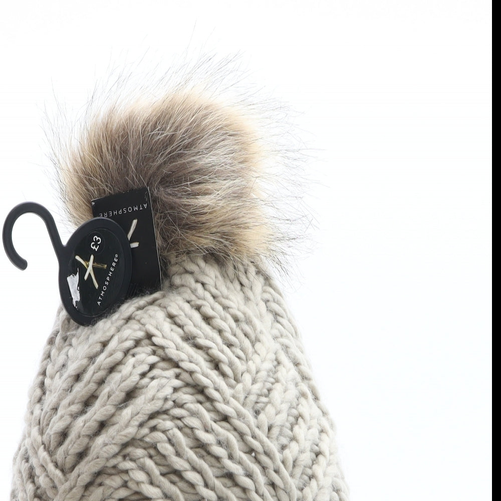 Atmosphere Womens Beige Acrylic Bobble Hat One Size