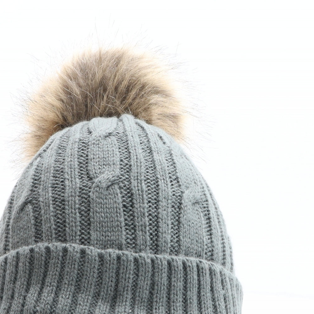 Alpine Womens Grey Acrylic Bobble Hat One Size