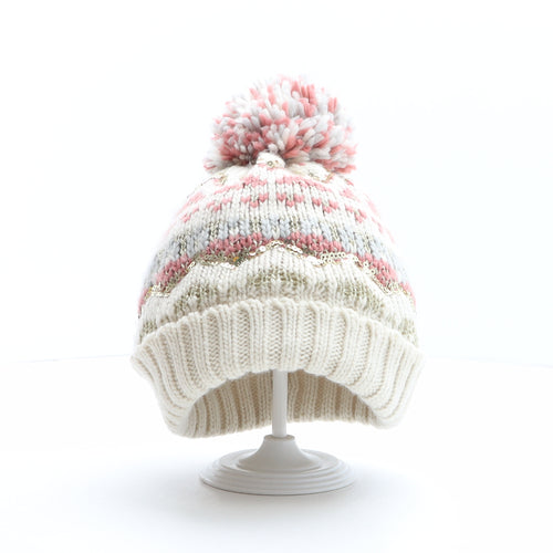 F&F Girls Multicoloured Fair Isle Acrylic Bobble Hat One Size