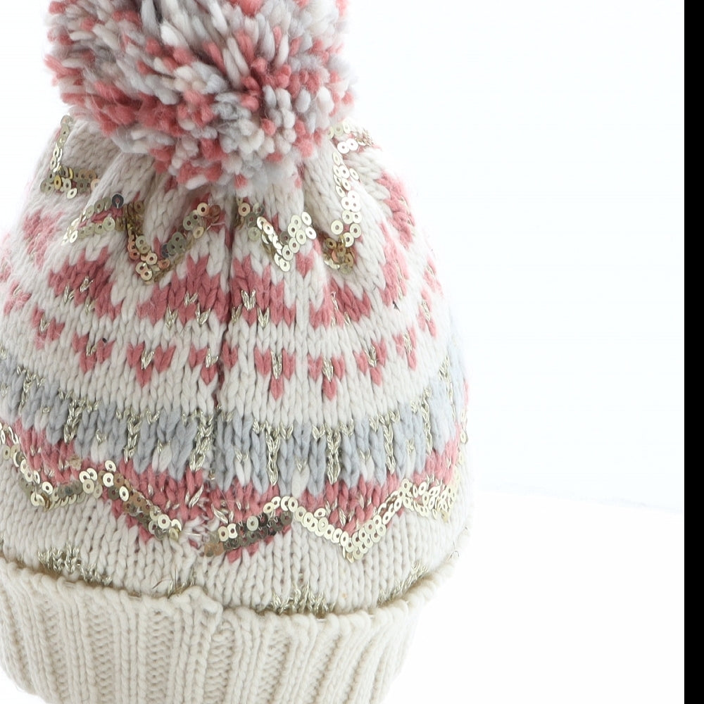 F&F Girls Multicoloured Fair Isle Acrylic Bobble Hat One Size