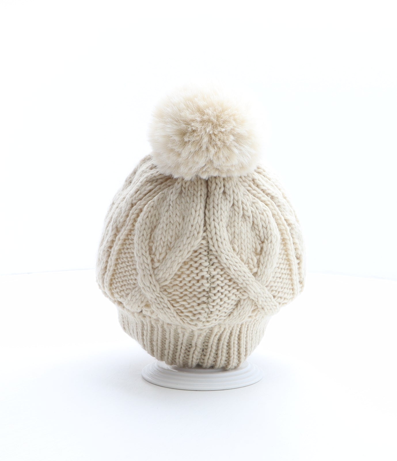Zara Womens Beige Acrylic Bobble Hat One Size