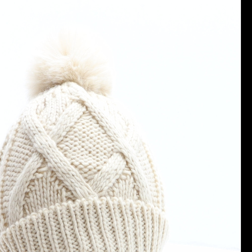 Zara Womens Beige Acrylic Bobble Hat One Size