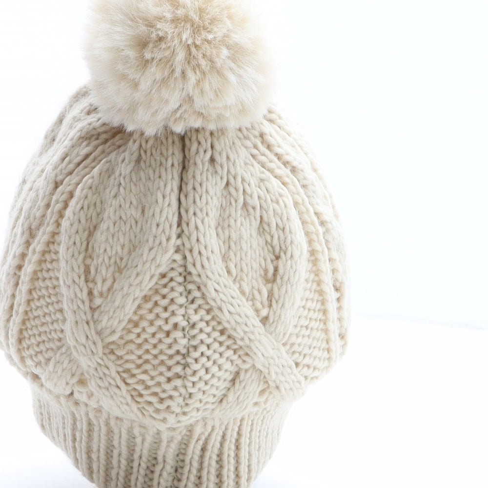 Zara Womens Beige Acrylic Bobble Hat One Size