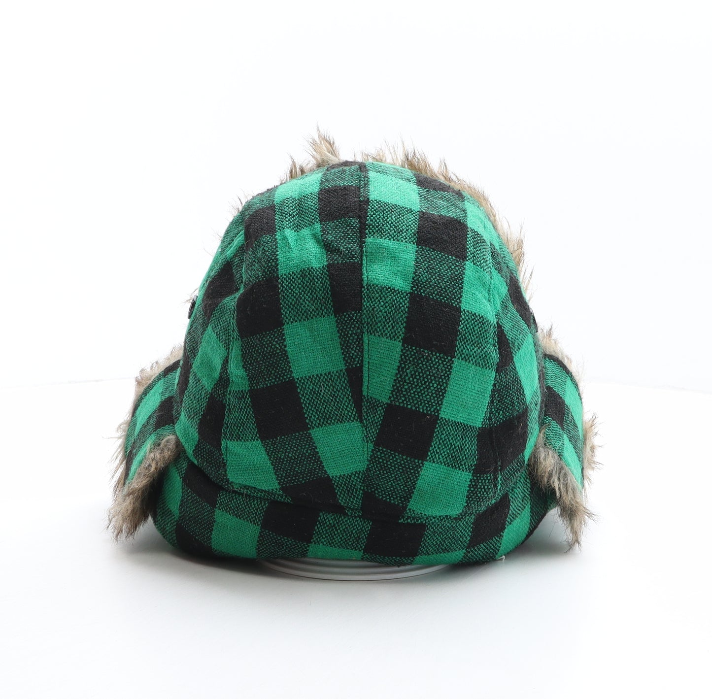 Preworn Mens Green Plaid Polyester Trapper Hat One Size
