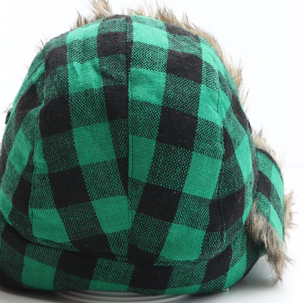 Preworn Mens Green Plaid Polyester Trapper Hat One Size