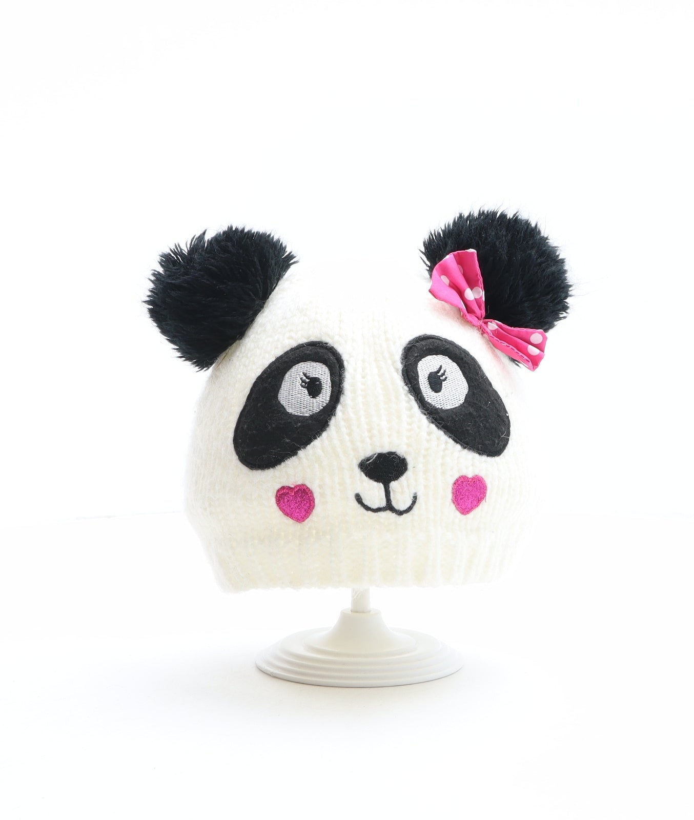 Young Dimension Girls White Acrylic Bobble Hat One Size - Panda Design
