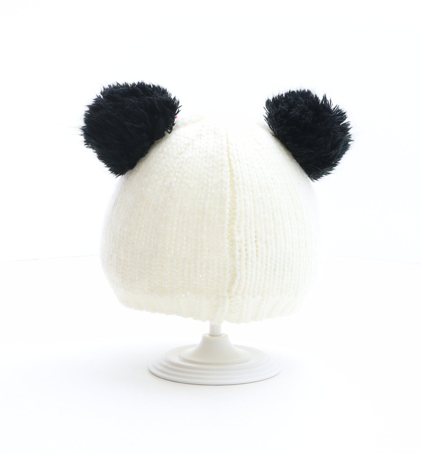 Young Dimension Girls White Acrylic Bobble Hat One Size - Panda Design