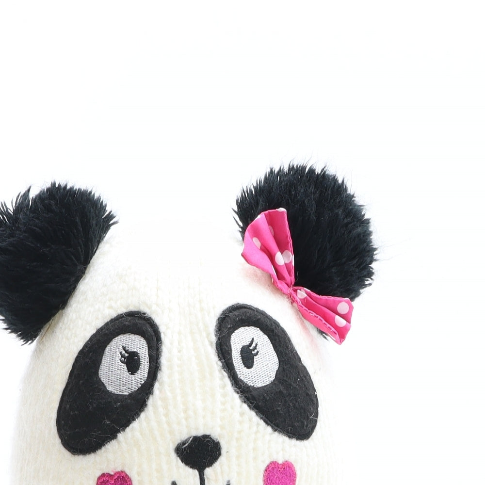 Young Dimension Girls White Acrylic Bobble Hat One Size - Panda Design