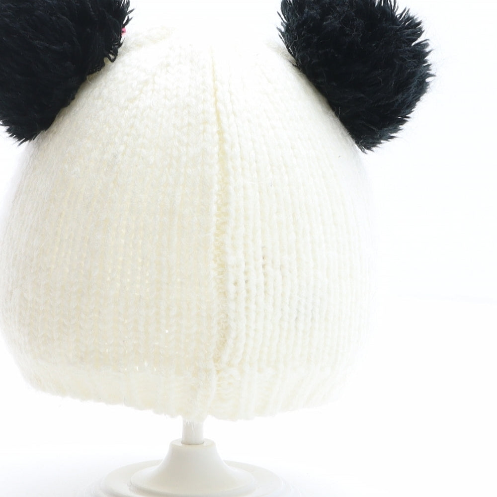 Young Dimension Girls White Acrylic Bobble Hat One Size - Panda Design