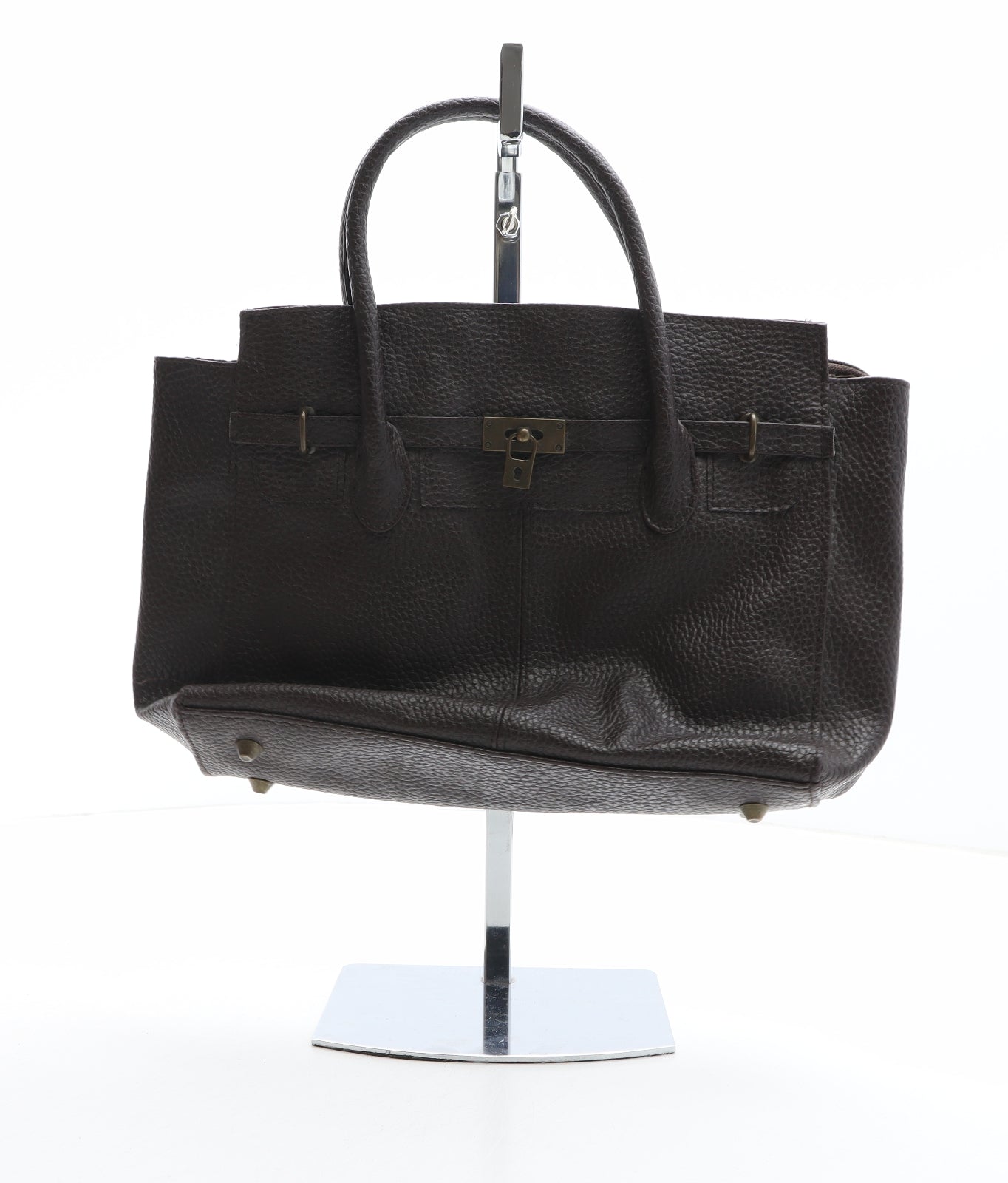 Atmosphere Womens Brown Solid PVC Top Handle Bag Size Medium - Padlock detail