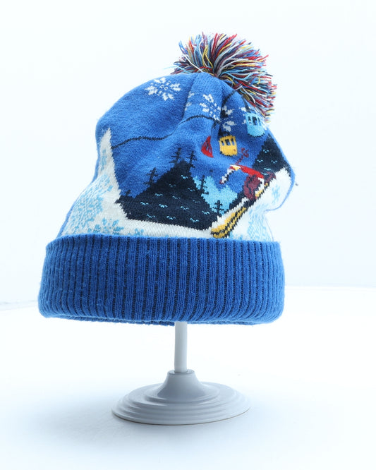 TU Boys Blue Geometric Acrylic Bobble Hat One Size - Skiing