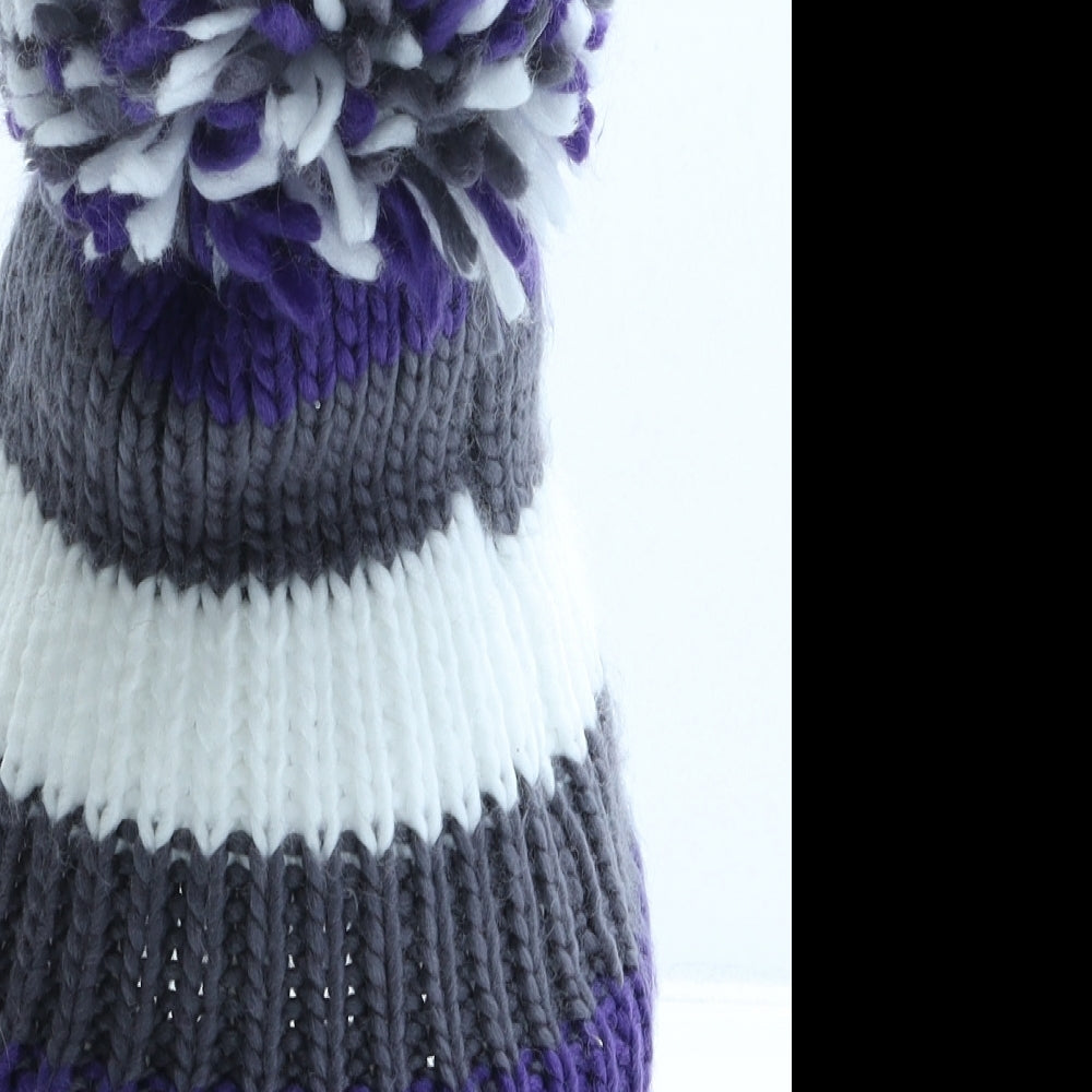 Kingice Womens Purple Striped Acrylic Bobble Hat One Size