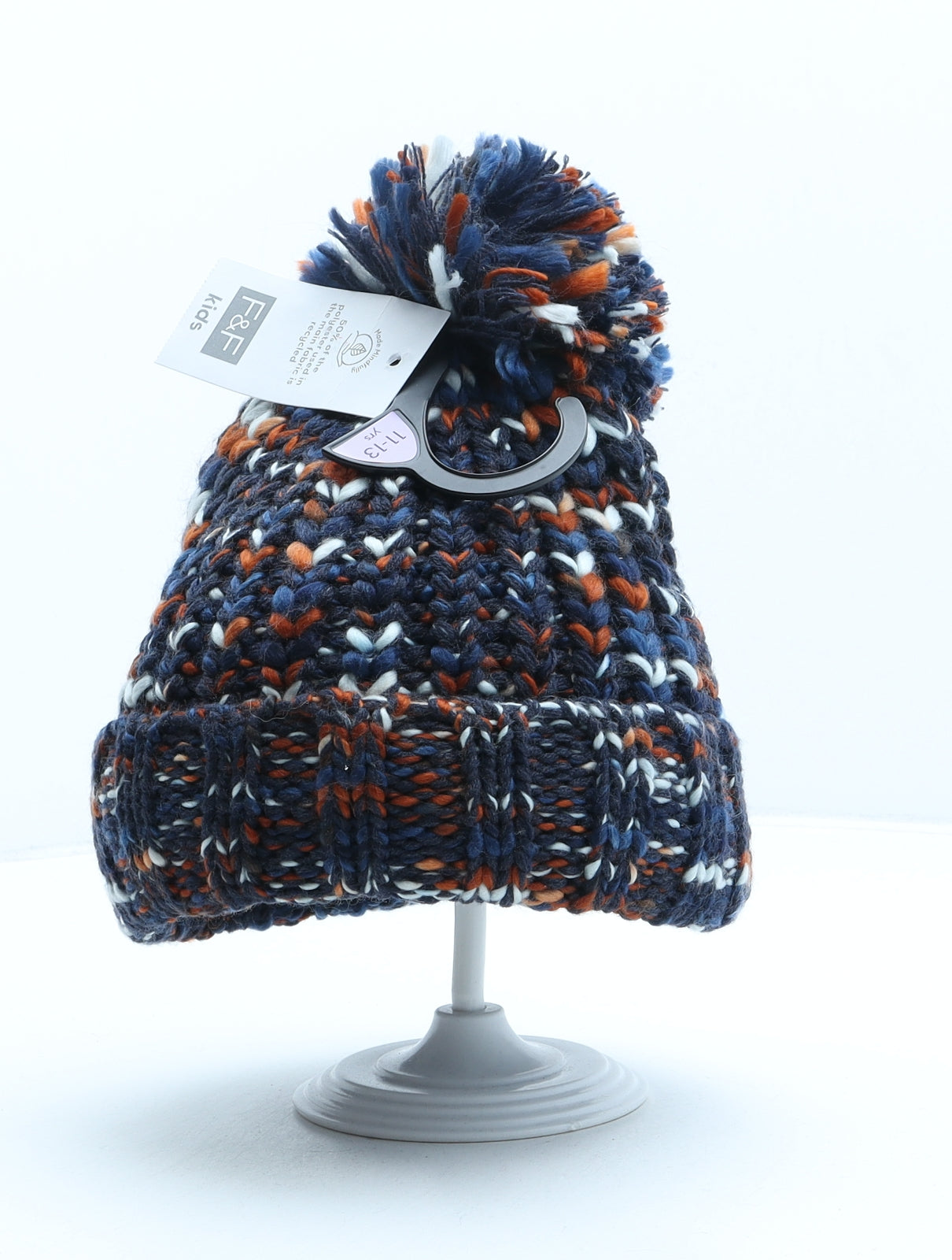 F&F Boys Multicoloured Geometric Polyester Bobble Hat One Size