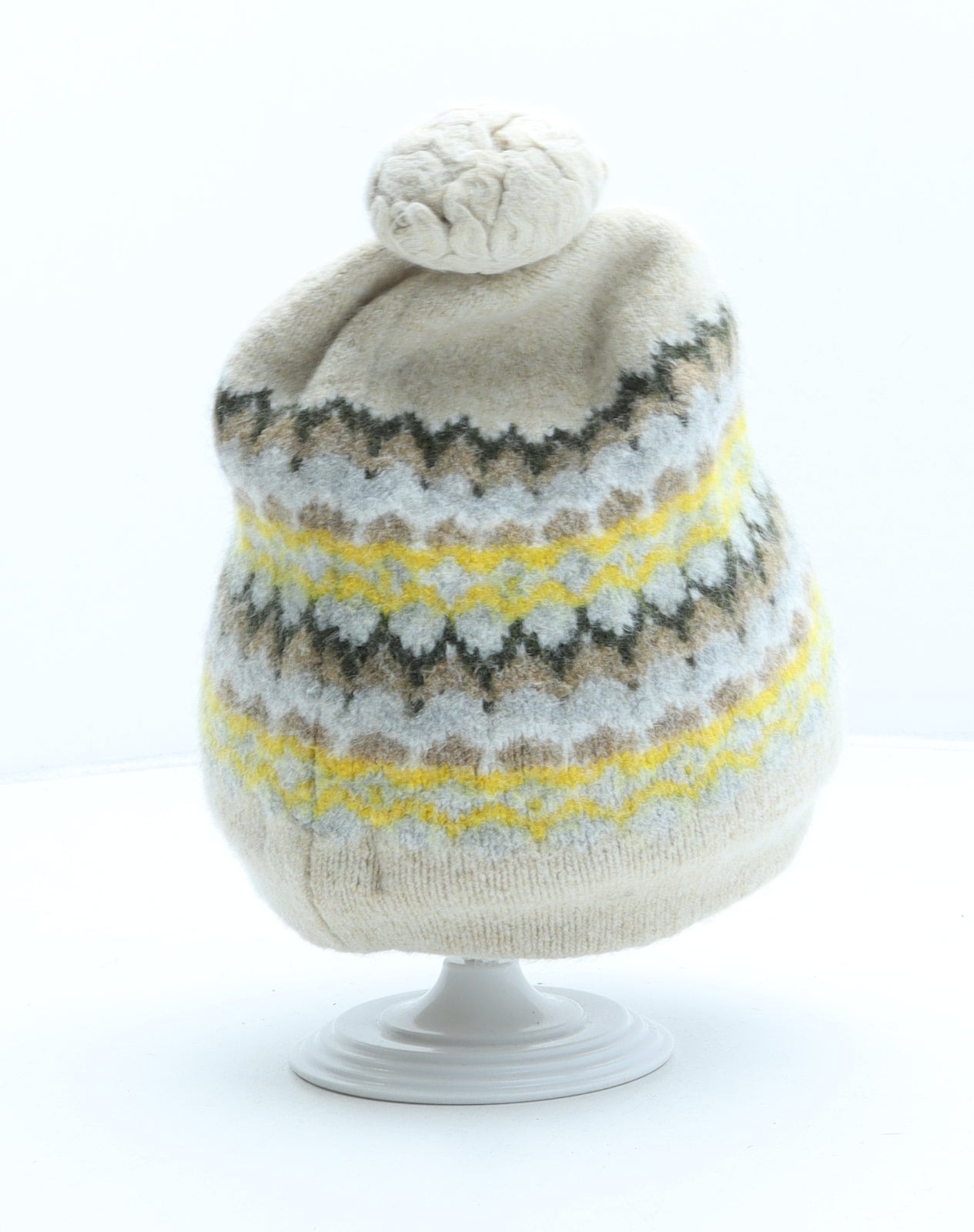 Barts Womens Beige Fair Isle Acrylic Bobble Hat One Size