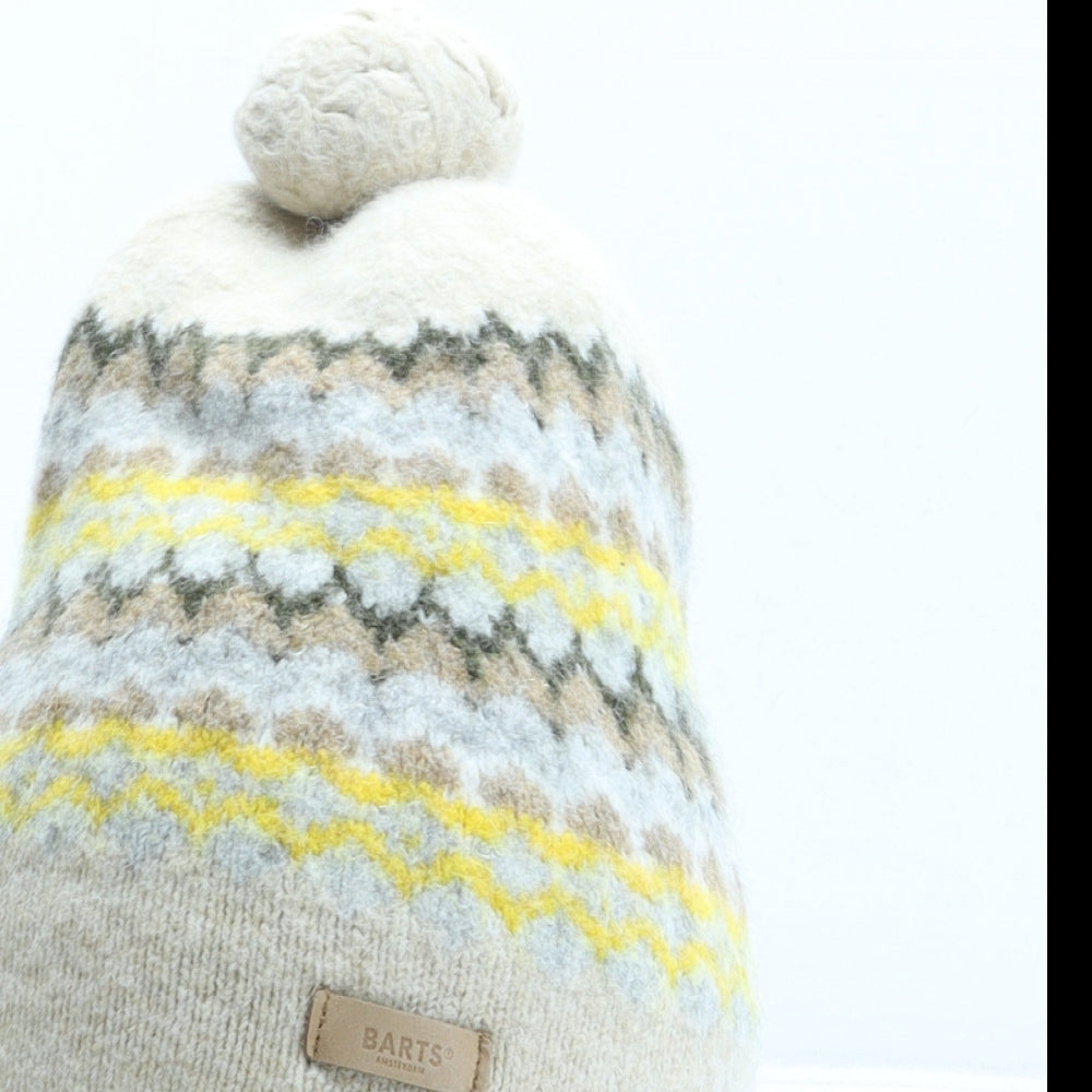 Barts Womens Beige Fair Isle Acrylic Bobble Hat One Size