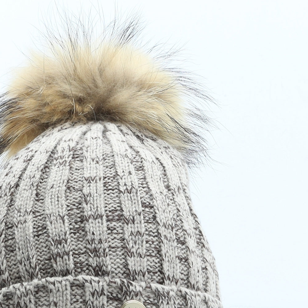 Luxy Womens Brown Acrylic Bobble Hat One Size