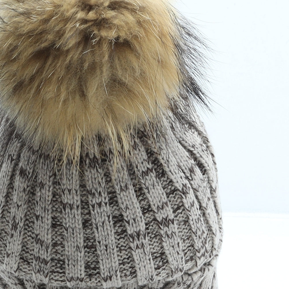 Luxy Womens Brown Acrylic Bobble Hat One Size