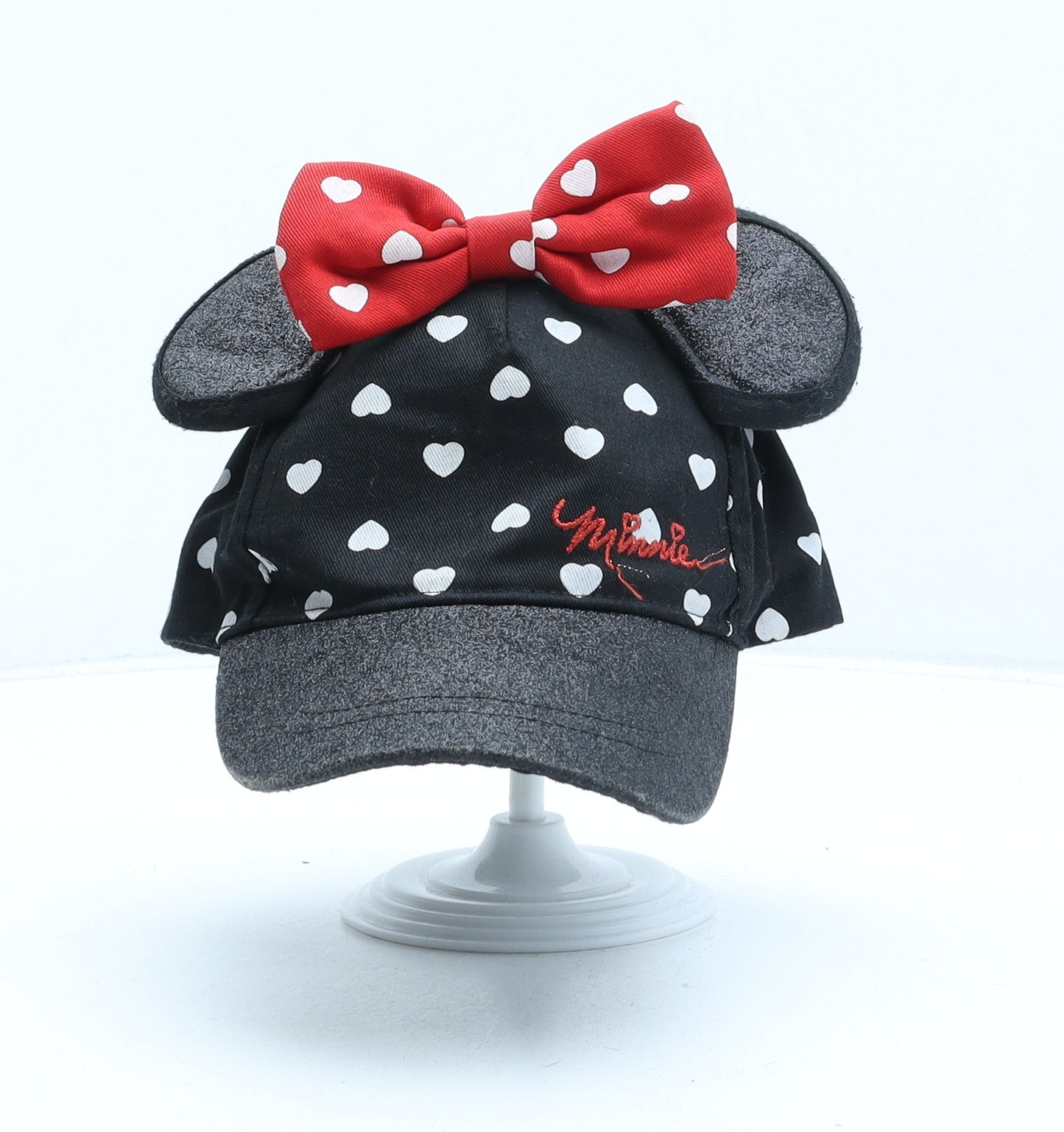Disney Girls Black Polka Dot Polyester Baseball Cap One Size - Minnie Mouse