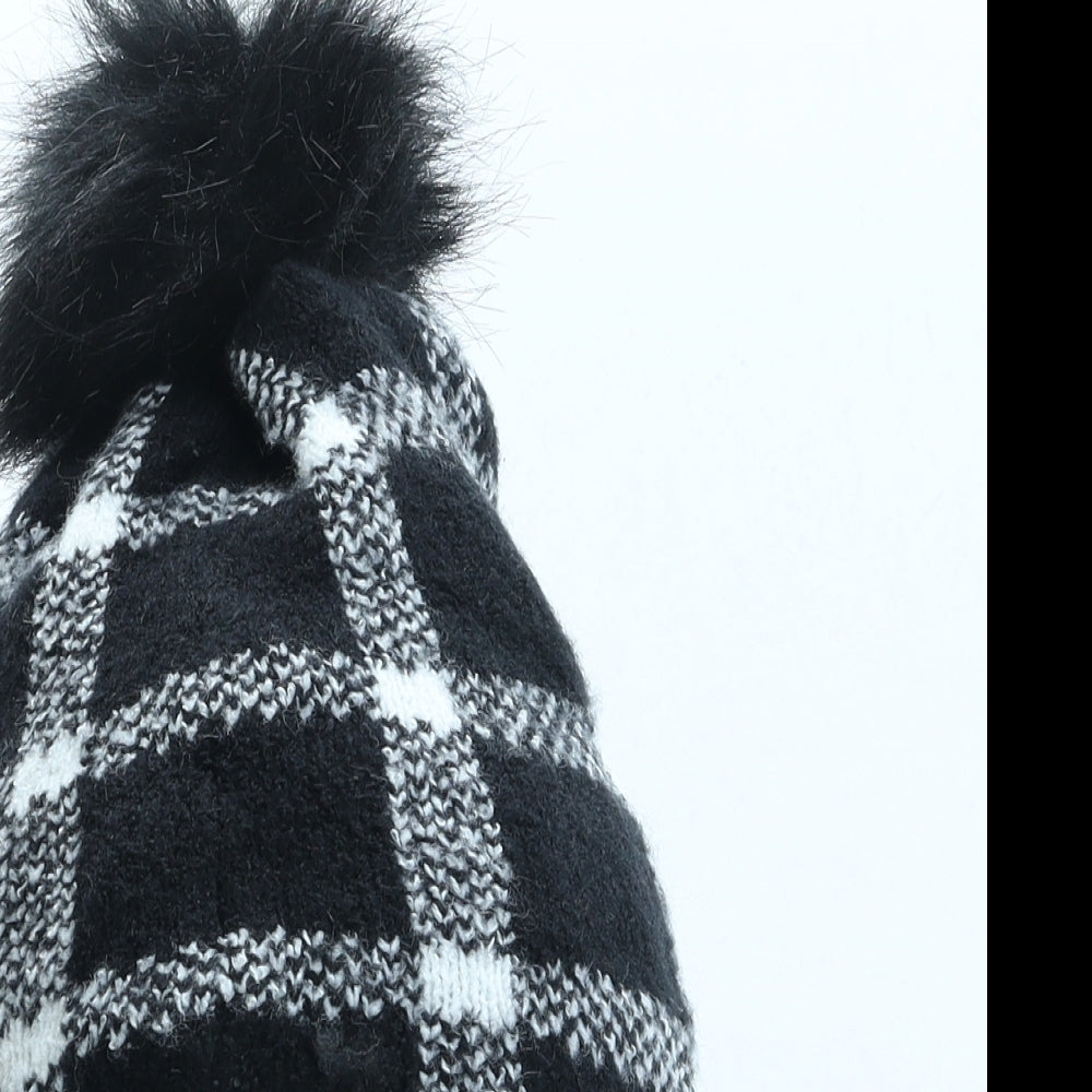 Vince Camuto Womens Black Check Acrylic Bobble Hat One Size