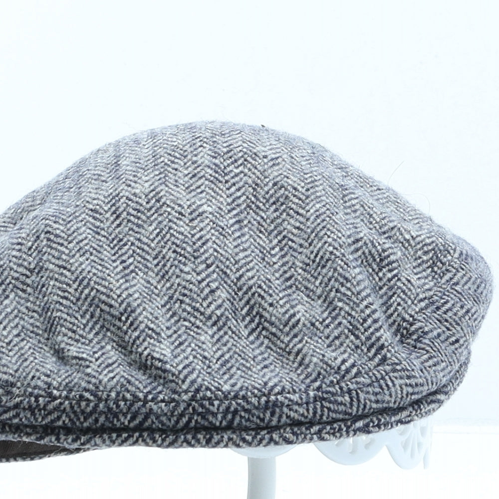 Linney Mens Grey Herringbone Polyester Flat Cap Size 7