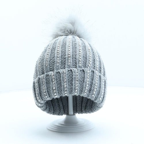 Primark Womens Grey Polyester Bobble Hat Size S