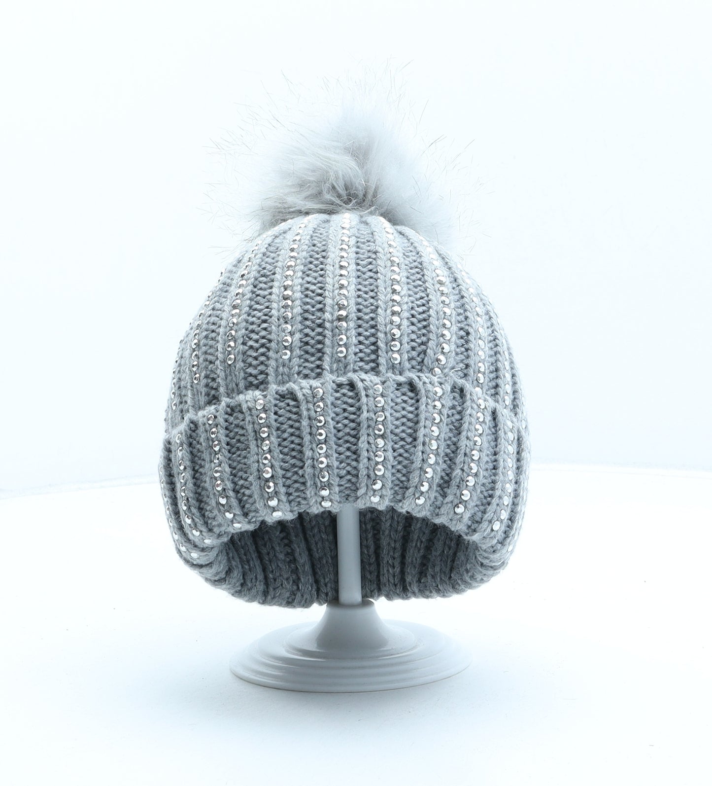 Primark Womens Grey Polyester Bobble Hat Size S