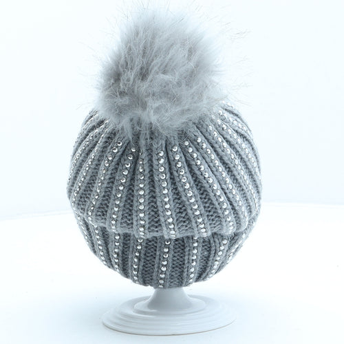 Primark Womens Grey Polyester Bobble Hat Size S