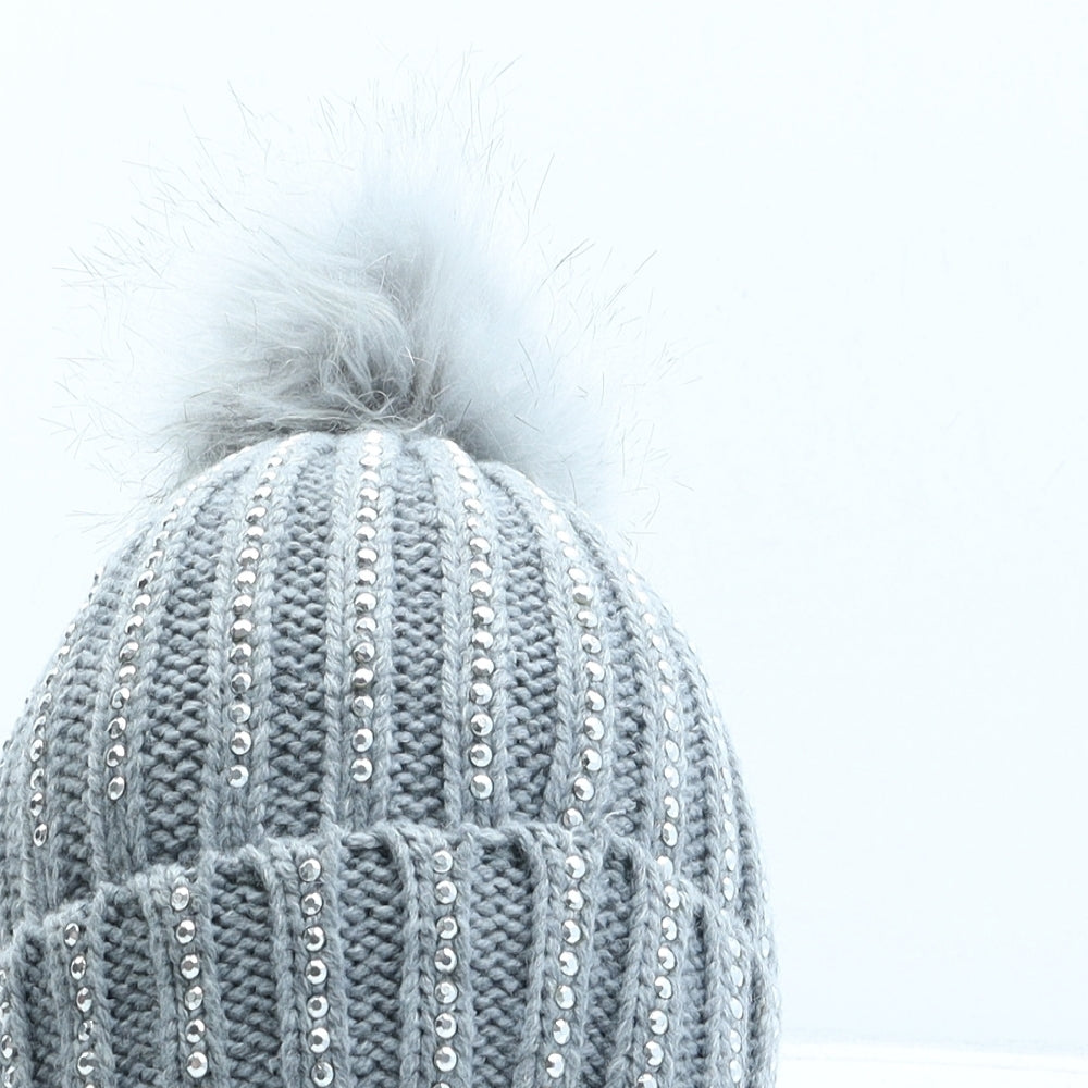 Primark Womens Grey Polyester Bobble Hat Size S