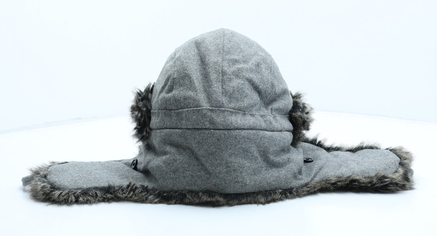 Preworn Mens Grey Polyester Trapper Hat One Size - Faux Fur