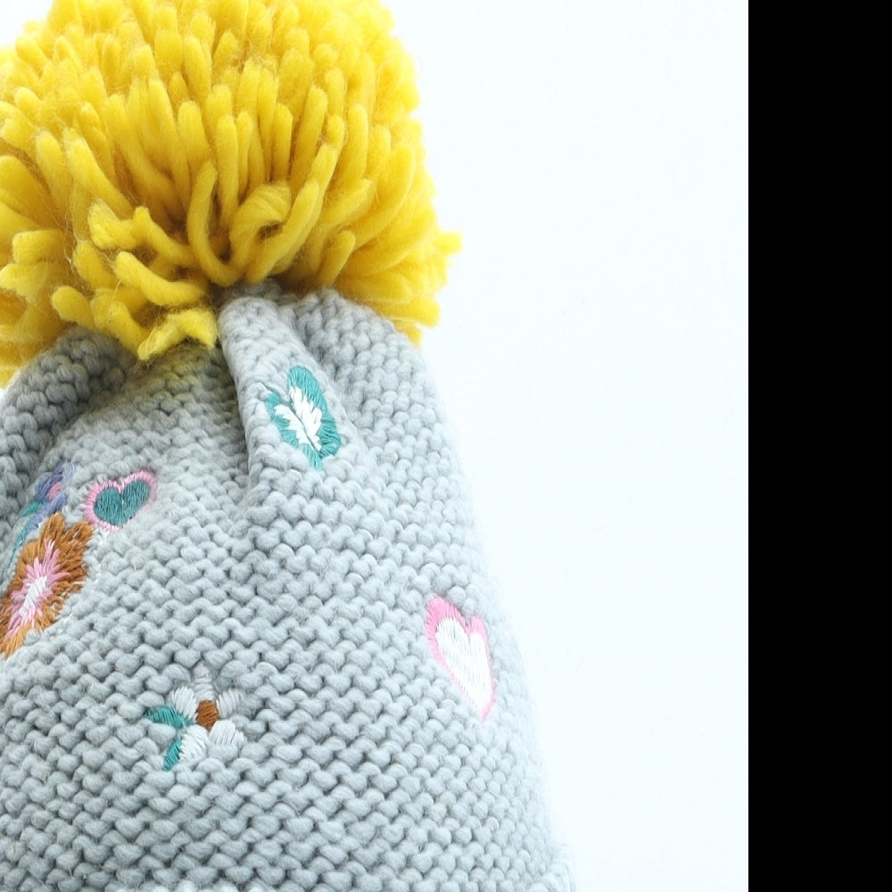 George Girls Grey Floral Acrylic Bobble Hat One Size