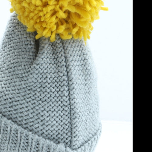 George Girls Grey Floral Acrylic Bobble Hat One Size