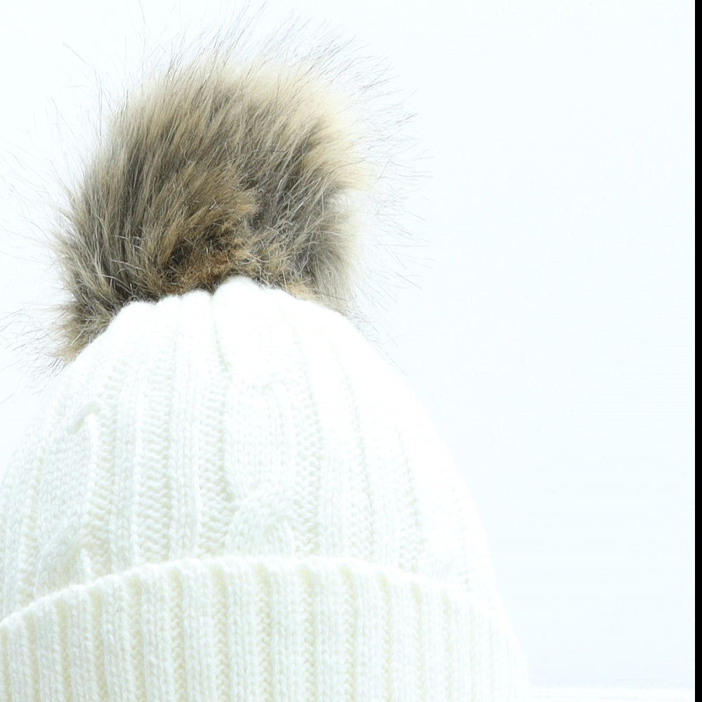 Alpine Womens Ivory Acrylic Bobble Hat One Size