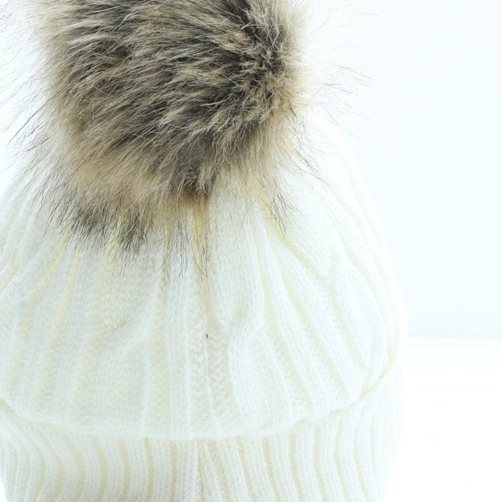 Alpine Womens Ivory Acrylic Bobble Hat One Size