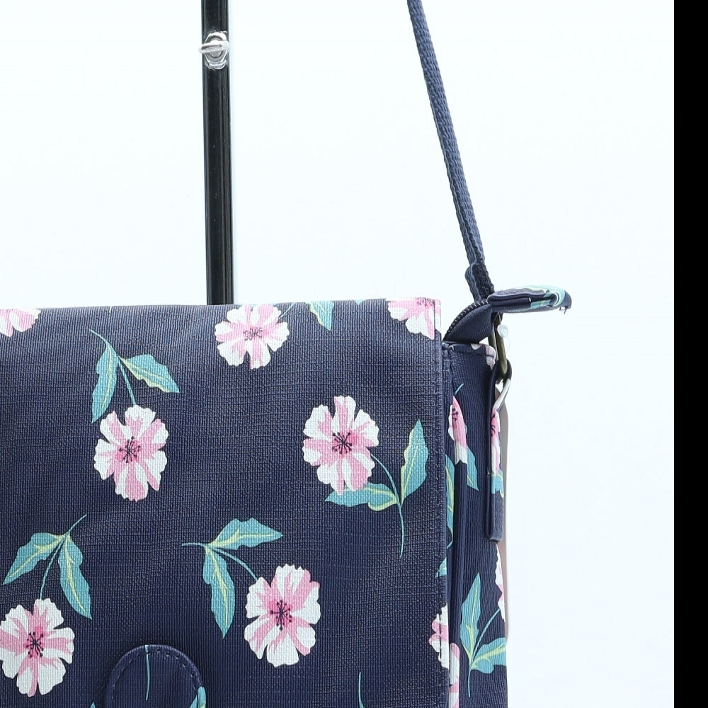 Nicole Brown Womens Blue Floral Polyurethane Crossbody Size Medium