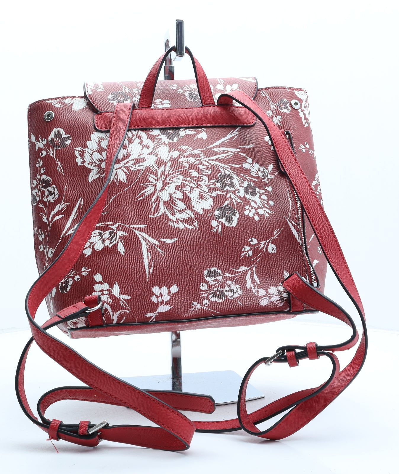 GUESS Womens Red Floral Polyurethane Backpack Size Medium