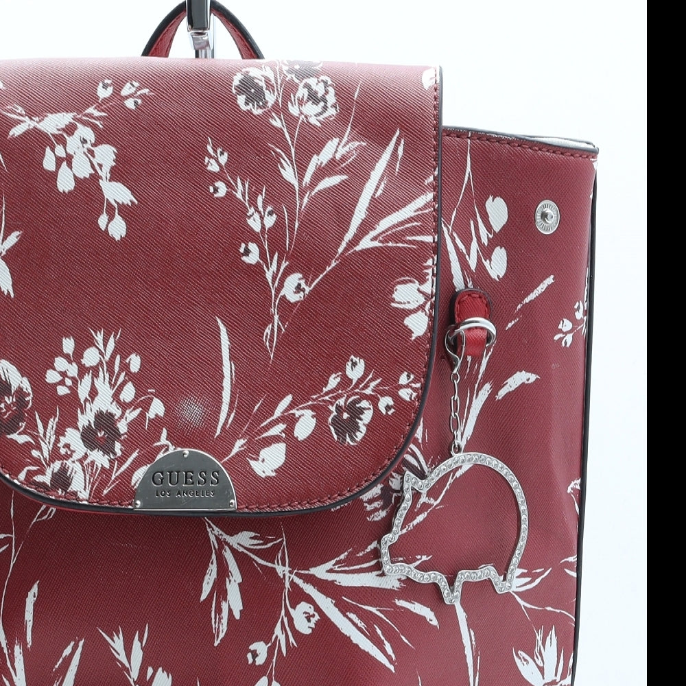 GUESS Womens Red Floral Polyurethane Backpack Size Medium