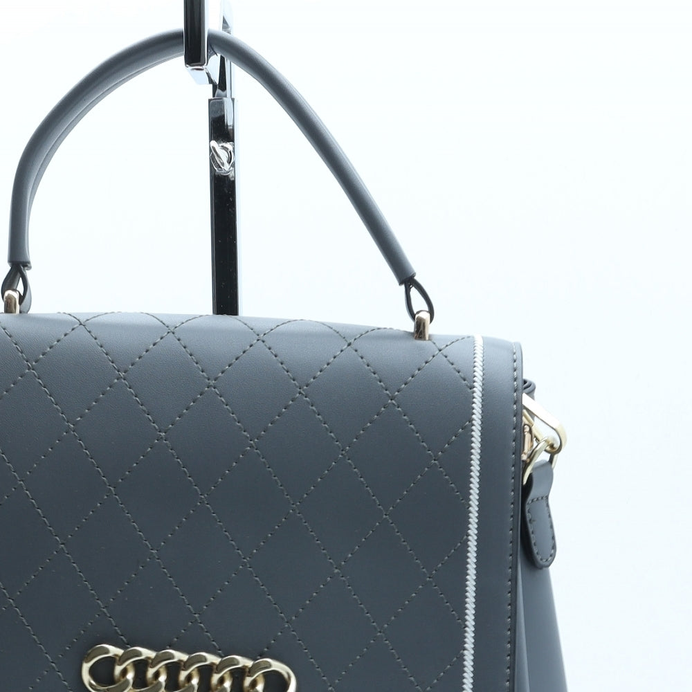 Preworn Womens Grey Polyurethane Top Handle Bag Size Medium