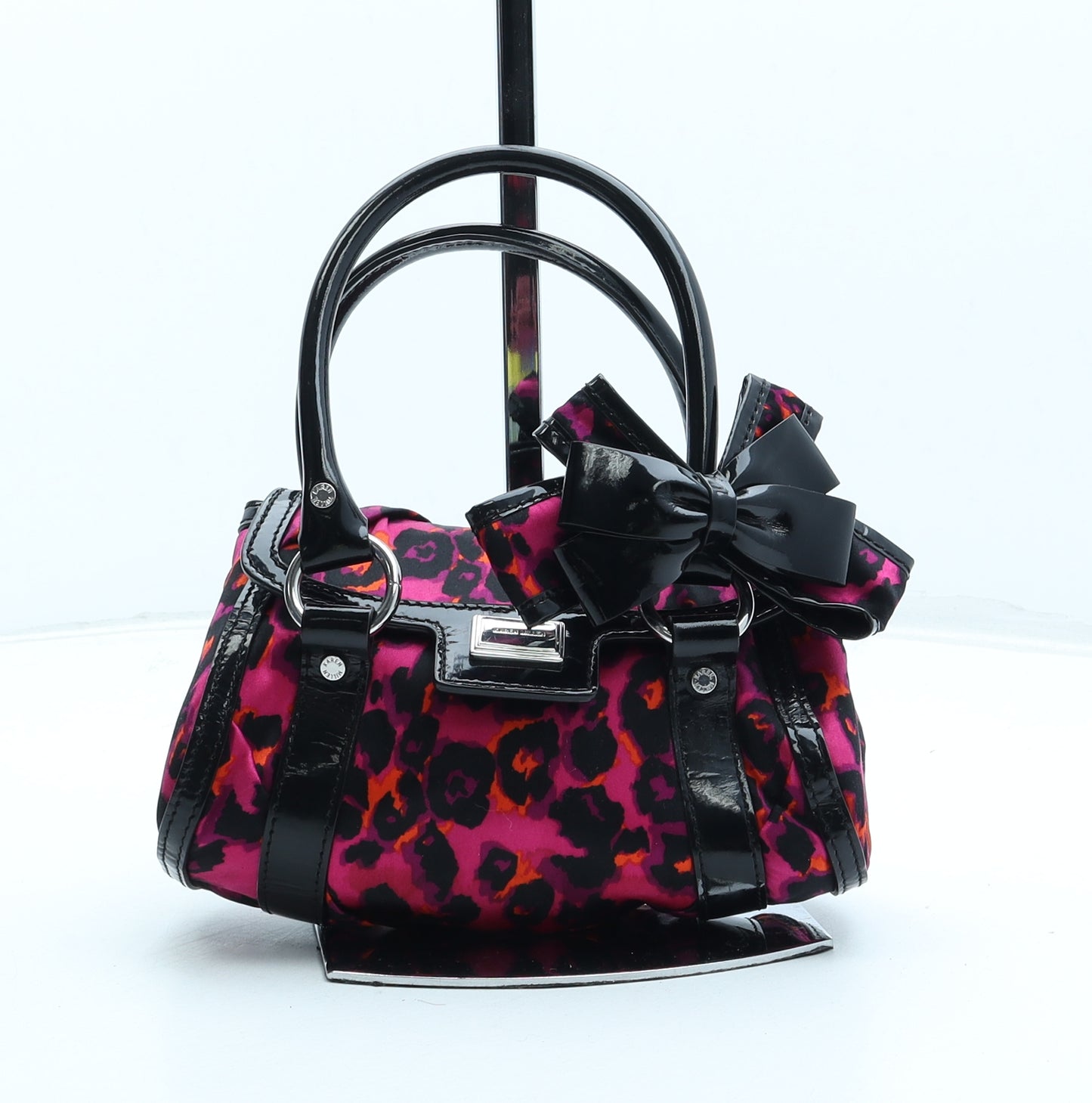 Karen Mile4n Womens Pink Multi Animal Print Polyester Top Handle Bag Size Small - Leopard print
