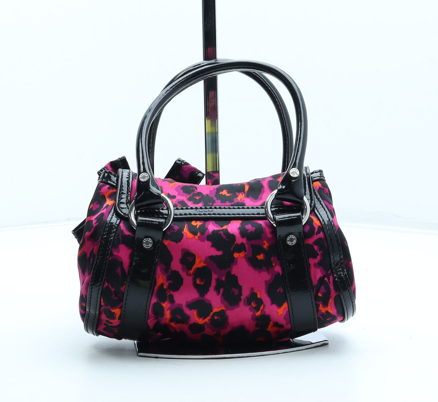 Karen Mile4n Womens Pink Multi Animal Print Polyester Top Handle Bag Size Small - Leopard print